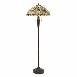 Clayre & Eef LumiLamp Tiffany Vloerlamp Ø 51x157 Cm Bruin Beige Glas Staande Lamp Bruin Staande Lamp