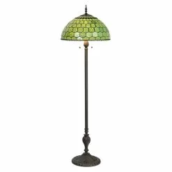 Clayre & Eef LumiLamp Tiffany Vloerlamp Ø 51x165 Cm Groen Glas Staande Lamp Groen Staande Lamp