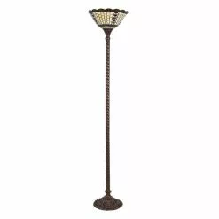 Clayre & Eef LumiLamp Tiffany Vloerlamp Ø 38x186 Cm Beige Bruin Glas Kunststof Rechthoek Staande Lamp Beige Staande Lamp