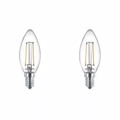 PHILIPS - LED Lamp Filament - Set 2 Stuks - Classic LEDCandle 827 B35 CL - E14 Fitting - 2W - Warm Wit 2700K Vervangt
