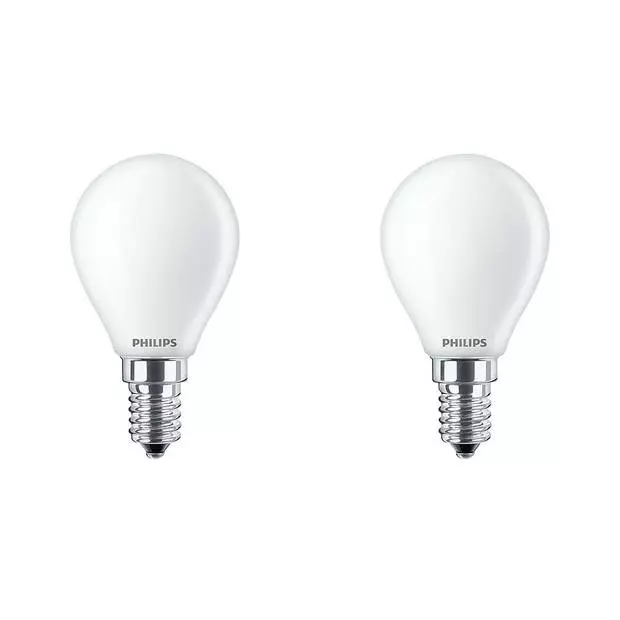PHILIPS - LED Lamp - Set 2 Stuks - Classic Lustre 827 P45 FR - E14 Fitting - 4.3W - Warm Wit 2700K Vervangt 40W 1 PHILIPS - LED Lamp - Set 2 Stuks - Classic Lustre 827 P45 FR - E14 Fitting - 4.3W - Warm Wit 2700K Vervangt 40W