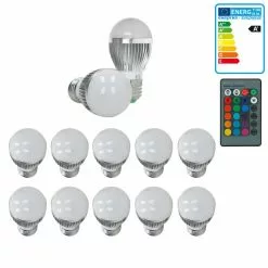 ECD GERMANY 10 X LED-lamp RGB E27 3W + Afstandsbediening