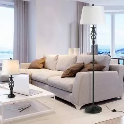 Zenzee Driedelige Set Van 1 Staande Lamp En 2 Tafellampen - Vloerlamp - Stalamp - Tafellamp - Vintage - Klassiek - Zwart/wit -LAMPEN Winkel 3730271 5a67ceb7