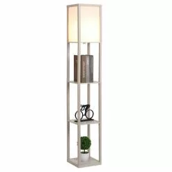 Zenzee Vloerlamp - Staande Lamp - Stalamp - Met Opbergruimte - 26L X 26B X 160H Cm - Wit/Eiken