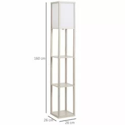 Zenzee Vloerlamp - Staande Lamp - Stalamp - Met Opbergruimte - 26L X 26B X 160H Cm - Wit/Eiken -LAMPEN Winkel 3738431 30d50179