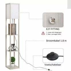 Zenzee Vloerlamp - Staande Lamp - Stalamp - Met Opbergruimte - 26L X 26B X 160H Cm - Wit/Eiken -LAMPEN Winkel 3738431 a1146b3f