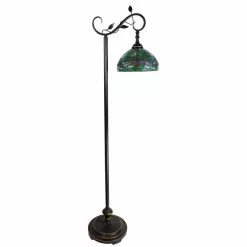 Clayre & Eef LumiLamp Tiffany Vloerlamp 152 Cm Groen Bruin Kunststof Glas Rond Staande Lamp Groen Staande Lamp
