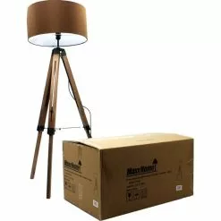 MaxxHome Vloerlamp Elly - Staande Lamp - Leeslamp - Driepoot - Hout -145 Cm - E27 - LED - 40W - Bruin -LAMPEN Winkel 3766200 b344703c