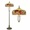 Clayre & Eef LumiLamp Tiffany Vloerlamp Ø 48x165 Cm Beige Rood Glas Kunststof Rond Bloemen Staande Lamp Beige Staande Lamp