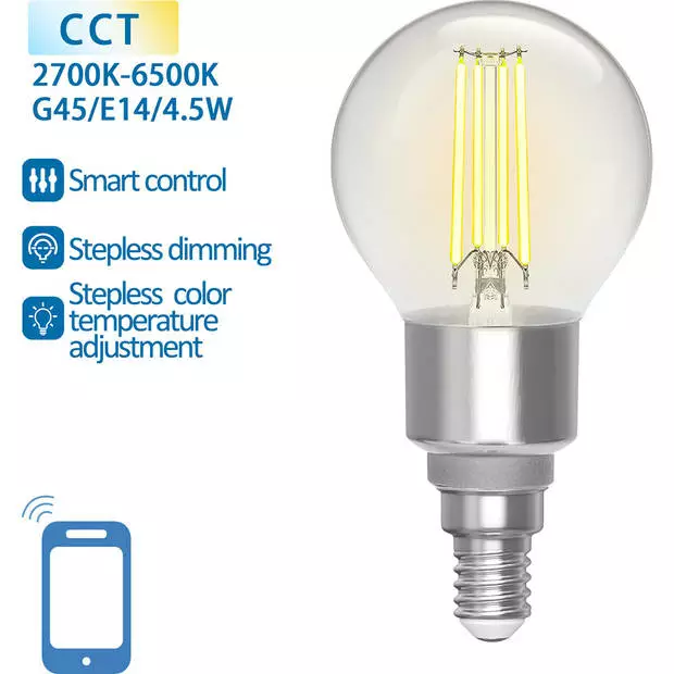 BES LED LED Lamp - Filament - Smart LED - Aigi Delano - Bulb G45 - 4.5W - E14 Fitting - Slimme LED - Wifi LED + Bluetooth - 2 BES LED LED Lamp - Filament - Smart LED - Aigi Delano - Bulb G45 - 4.5W - E14 Fitting - Slimme LED - Wifi LED + Bluetooth - - Afbeelding 2
