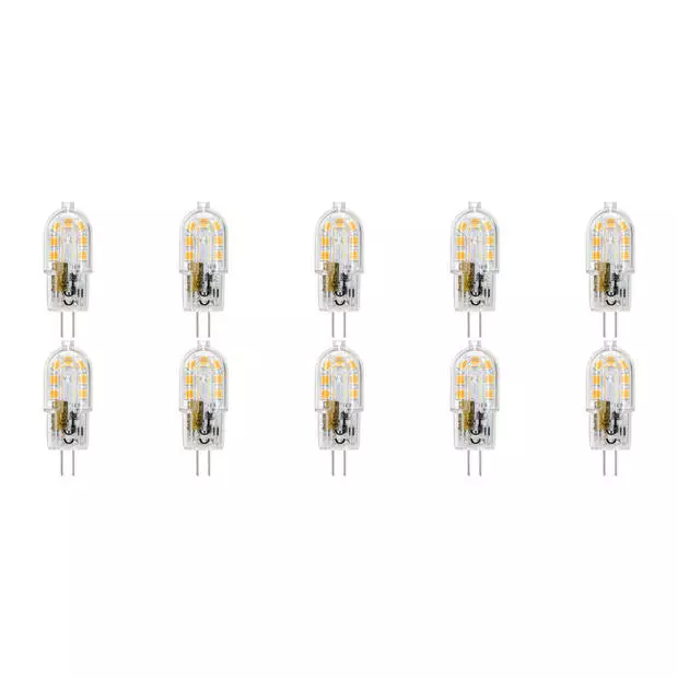 Velvalux LED Lamp 10 Pack - G4 Fitting - Dimbaar - 2W - Warm Wit 3000K - Transparant Vervangt 20W 1 Velvalux LED Lamp 10 Pack - G4 Fitting - Dimbaar - 2W - Warm Wit 3000K - Transparant Vervangt 20W