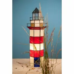 HAES DECO - Tiffany Tafellamp Vuurtoren Rood, Wit Ø 21x56 Cm Fitting E14 / Lamp Max 2x25W -LAMPEN Winkel 3933059 7b968678