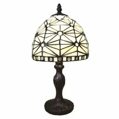 HAES DECO - Tiffany Tafellamp Beige Ø 18x33 Cm Fitting E14 / Lamp Max 1x25W