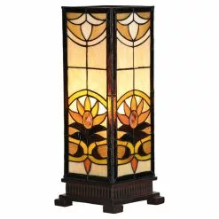 HAES DECO - Tiffany Tafellamp Beige, Bruin 18x18x45 Cm Fitting E27 / Lamp Max 1x60W
