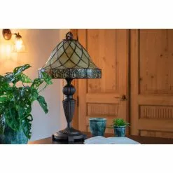 HAES DECO - Tiffany Tafellamp Beige, Bruin Ø 36x62 Cm Fitting E27 / Lamp Max 2x60W -LAMPEN Winkel 3933104 0a3b14d7