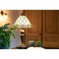 HAES DECO - Tiffany Tafellamp Beige, Bruin Ø 36x62 Cm Fitting E27 / Lamp Max 2x60W -LAMPEN Winkel 3933104 b1350d81