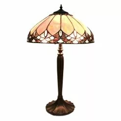 HAES DECO - Tiffany Tafellamp Beige, Bruin Ø 39x63 Cm Fitting E27 / Lamp Max 2x60W