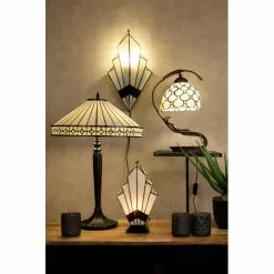 HAES DECO - Tiffany Tafellamp Beige, Bruin Ø 40x58 Cm Fitting E27 / Lamp Max 2x60W -LAMPEN Winkel 3933107 ad461387