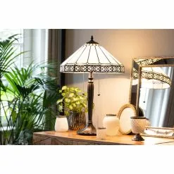 HAES DECO - Tiffany Tafellamp Beige, Bruin Ø 41x62 Cm Fitting E27 / Lamp Max 2x60W -LAMPEN Winkel 3933110 ac6d69d4