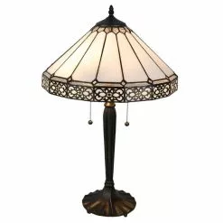 HAES DECO - Tiffany Tafellamp Beige, Bruin Ø 41x62 Cm Fitting E27 / Lamp Max 2x60W
