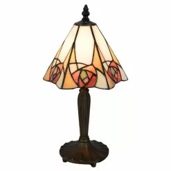 HAES DECO - Tiffany Tafellamp Beige, Geel 20x18x37 Cm Fitting E14 / Lamp Max 1x40W