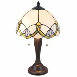 HAES DECO - Tiffany Tafellamp Beige, Groen Ø 30x50 Cm Fitting E27 / Lamp Max 2x40W