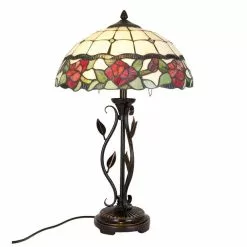 HAES DECO - Tiffany Tafellamp Beige, Groen Ø 35x61 Cm Fitting E27 / Lamp Max 2x60W