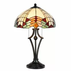 HAES DECO - Tiffany Tafellamp Beige, Rood Ø 40x60 Cm Fitting E27 / Lamp Max 2x60W