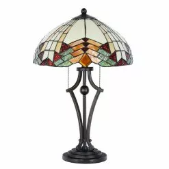 HAES DECO - Tiffany Tafellamp Beige, Rood Ø 40x60 Cm Fitting E27 / Lamp Max 2x60W -LAMPEN Winkel 3933135 725bec01