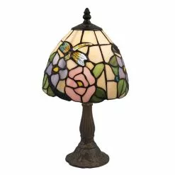 HAES DECO - Tiffany Tafellamp Beige, Roze Ø 20x36 Cm Fitting E14 / Lamp Max 1x40W
