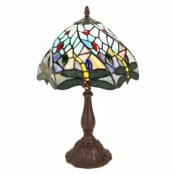 HAES DECO - Tiffany Tafellamp Blauw Ø 27x48 Cm Fitting E27 / Lamp Max 1x60W