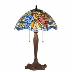 HAES DECO - Tiffany Tafellamp Blauw Ø 41x60 Cm Fitting E27 / Lamp Max 2x60W
