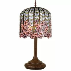HAES DECO - Tiffany Tafellamp Blauw, Roze Ø 40x84 Cm Fitting E27 / Lamp Max 3x60W