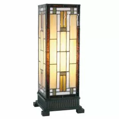 HAES DECO - Tiffany Tafellamp Bruin, Beige 18x18x45 Cm Fitting E27 / Lamp Max 1x60W