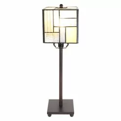 HAES DECO - Tiffany Tafellamp Bruin, Beige, Wit 13x13x28 Cm Fitting E14 / Lamp Max 1x25W