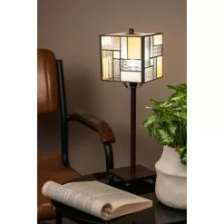 HAES DECO - Tiffany Tafellamp Bruin, Beige, Wit 13x13x28 Cm Fitting E14 / Lamp Max 1x25W -LAMPEN Winkel 3933194 7d7a971a