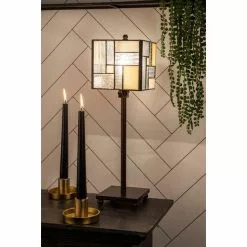 HAES DECO - Tiffany Tafellamp Bruin, Beige, Wit 13x13x28 Cm Fitting E14 / Lamp Max 1x25W -LAMPEN Winkel 3933194 93e41194