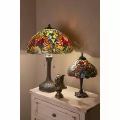 HAES DECO - Tiffany Tafellamp Rood, Blauw Ø 46x64 Cm Fitting E27 / Lamp Max 2x60W -LAMPEN Winkel 3933201 c22335b1