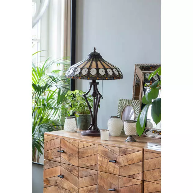 HAES DECO - Tiffany Tafellamp Creme Ø 41x64 Cm Fitting E27 / Lamp Max 2x60W 2 HAES DECO - Tiffany Tafellamp Creme Ø 41x64 Cm Fitting E27 / Lamp Max 2x60W - Afbeelding 2