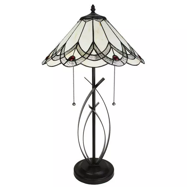 HAES DECO - Tiffany Tafellamp Creme Ø 39x69 Cm Fitting E27 / Lamp Max 2x60W 2 HAES DECO - Tiffany Tafellamp Creme Ø 39x69 Cm Fitting E27 / Lamp Max 2x60W - Afbeelding 2