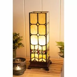 HAES DECO - Tiffany Tafellamp Geel 12x12x35 Cm Fitting E14 / Lamp Max 1x40W -LAMPEN Winkel 3933235 e0026746