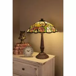 HAES DECO - Tiffany Tafellamp Geel, Groen, Roze Ø 44x57 Cm Fitting E27 / Lamp Max 2x60W -LAMPEN Winkel 3933247 5c9da5c1