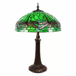 HAES DECO - Tiffany Tafellamp Groen Ø 41x57 Cm Fitting E27 / Lamp Max 2x40W