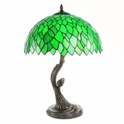 HAES DECO - Tiffany Tafellamp Groen Ø 41x57 Cm Fitting E27 / Lamp Max 2x60W