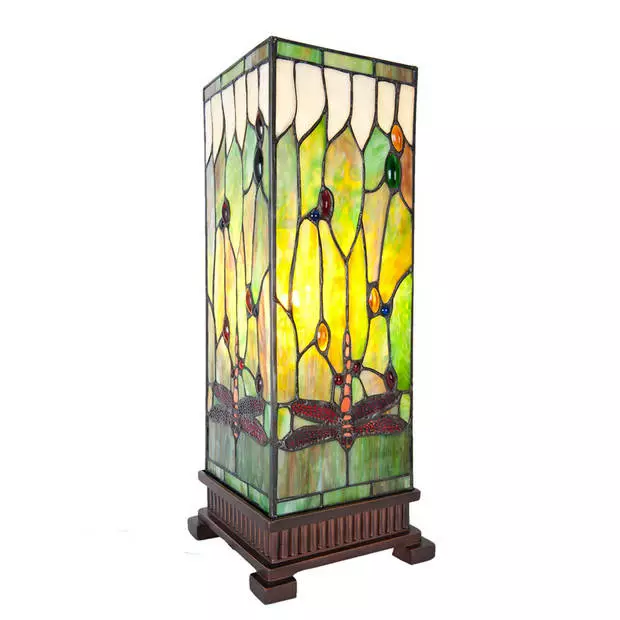 HAES DECO - Tiffany Tafellamp Groen, Bruin, Beige 18x18x45 Cm Fitting E27 / Lamp Max 1x40W 1 HAES DECO - Tiffany Tafellamp Groen, Bruin, Beige 18x18x45 Cm Fitting E27 / Lamp Max 1x40W