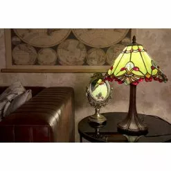 HAES DECO - Tiffany Tafellamp Groen, Rood Ø 31x49 Cm Fitting E27 / Lamp Max 1x60W -LAMPEN Winkel 3933281 11ea3b3d
