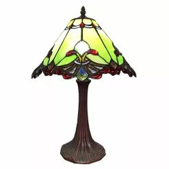 HAES DECO - Tiffany Tafellamp Groen, Rood Ø 31x49 Cm Fitting E27 / Lamp Max 1x60W