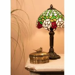 HAES DECO - Tiffany Tafellamp Groen, Roze Ø 21x39 Cm Fitting E14 / Lamp Max 1x25W -LAMPEN Winkel 3933283 45815528