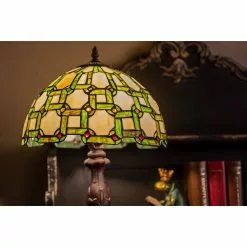 HAES DECO - Tiffany Tafellamp Groen, Wit Ø 30x49 Cm Fitting E27 / Lamp Max 1x60W -LAMPEN Winkel 3933289 d6d7cf38