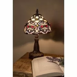 HAES DECO - Tiffany Tafellamp Paars, Wit Ø 20x37 Cm Fitting E14 / Lamp Max 1x25W -LAMPEN Winkel 3933330 e7d270aa